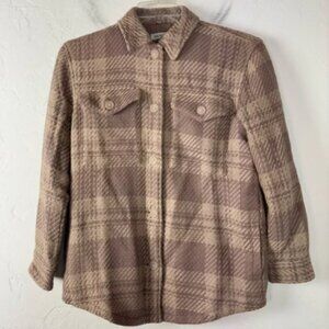 Outerknown Jacket Coat Shacket Plaid Brown Tan Beige Lined Button Down Knit‎